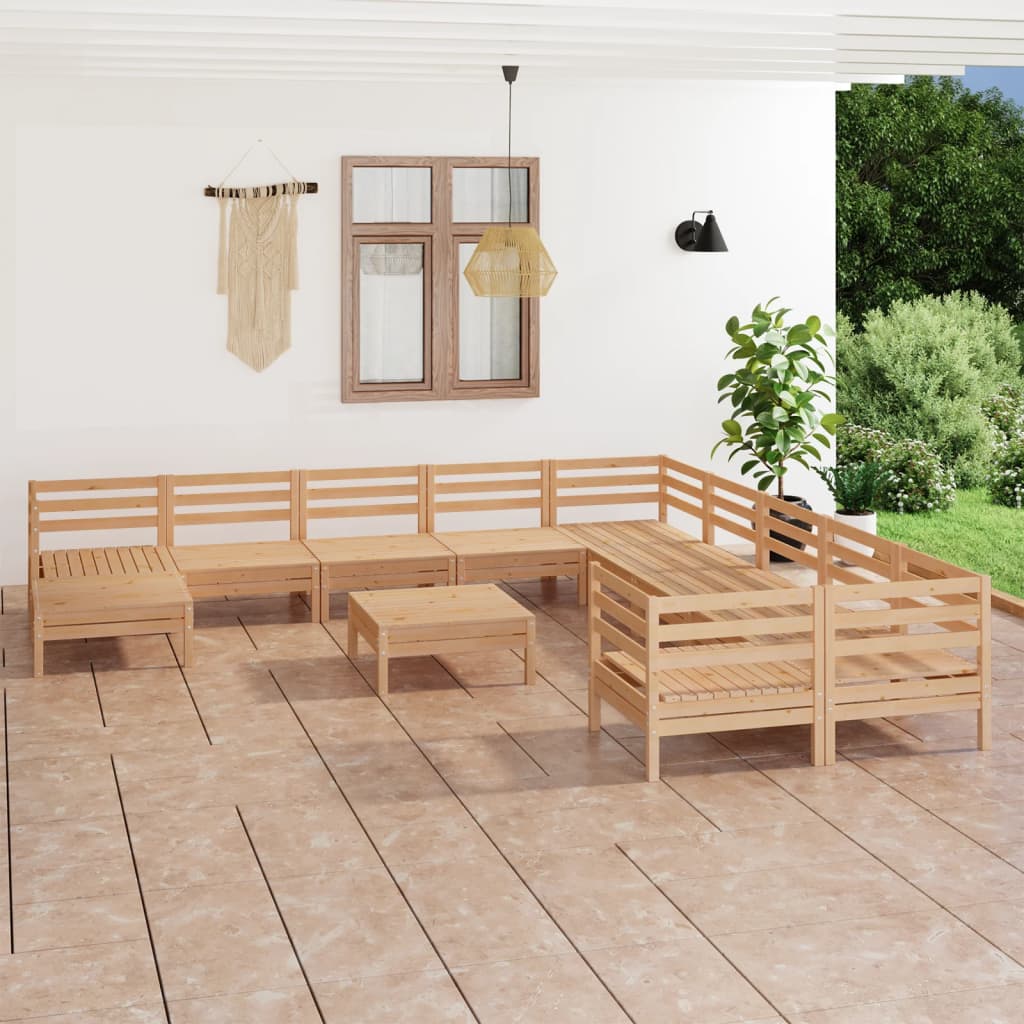 12 Piece Garden Lounge Set Solid Wood Pine