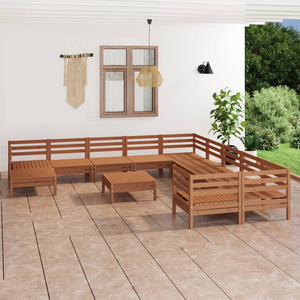 12 Piece Garden Lounge Set Honey Brown Solid Wood Pine