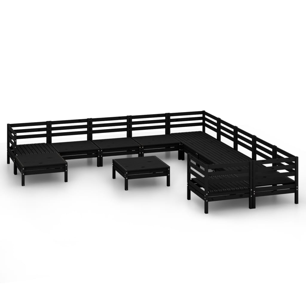 12 Piece Garden Lounge Set Black Solid Wood Pine