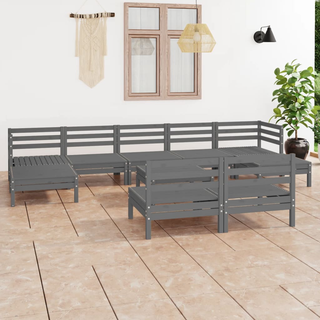 10 Piece Garden Lounge Set Grey Solid Wood Pine