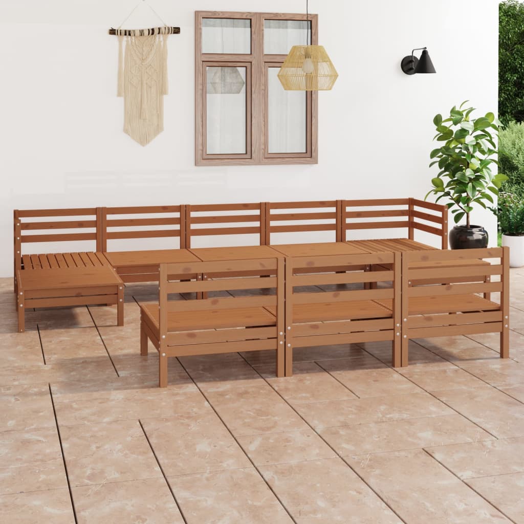 10 Piece Garden Lounge Set Honey Brown Solid Wood Pine