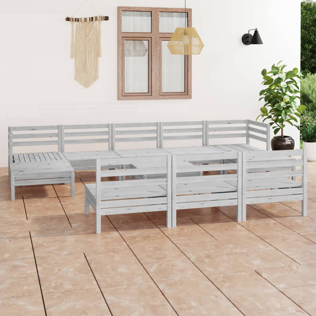 11 Piece Garden Lounge Set White Solid Wood Pine