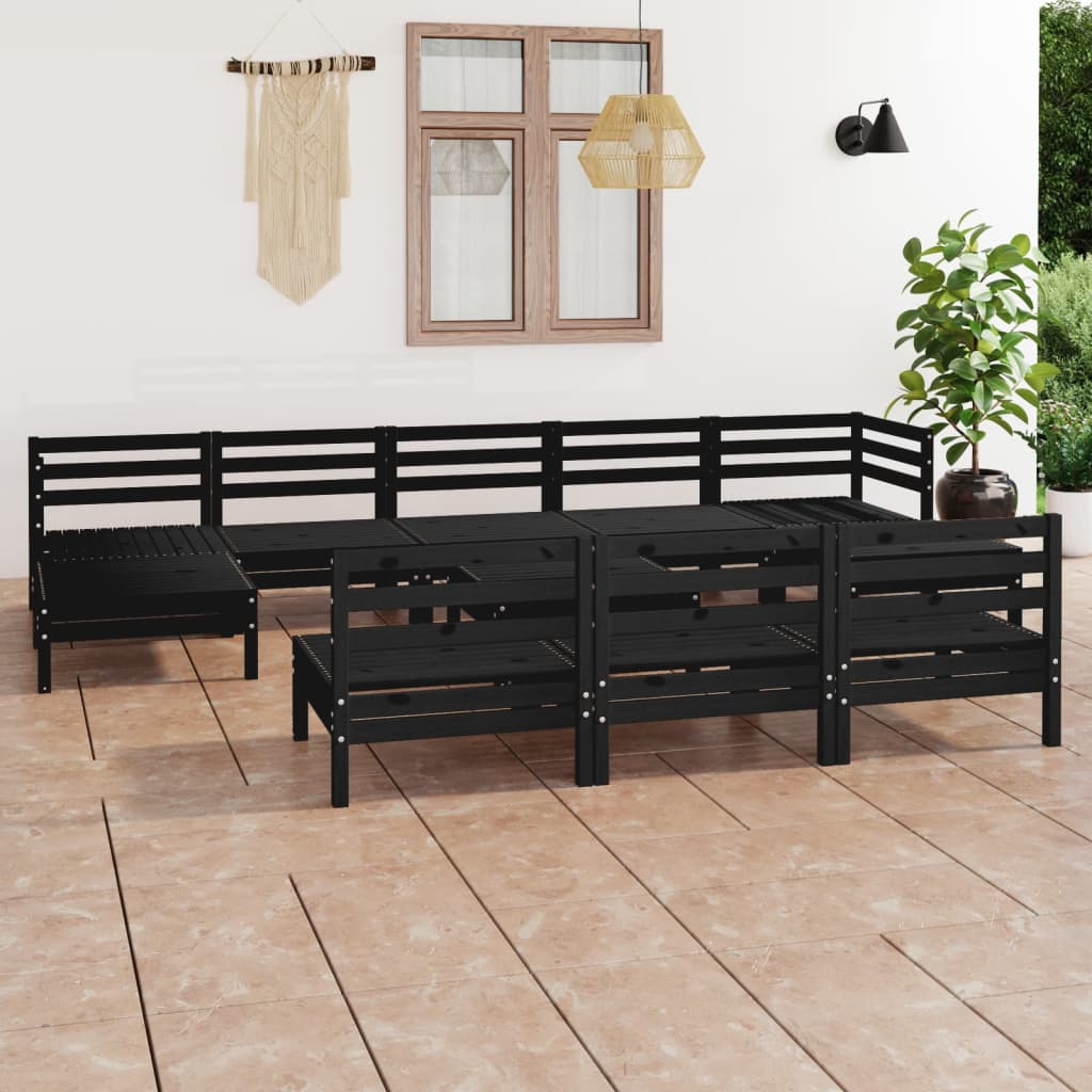 11 Piece Garden Lounge Set Black Solid Wood Pine