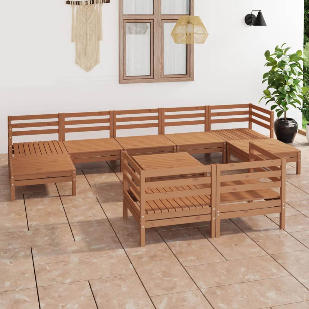 10 Piece Garden Lounge Set Honey Brown Solid Wood Pine