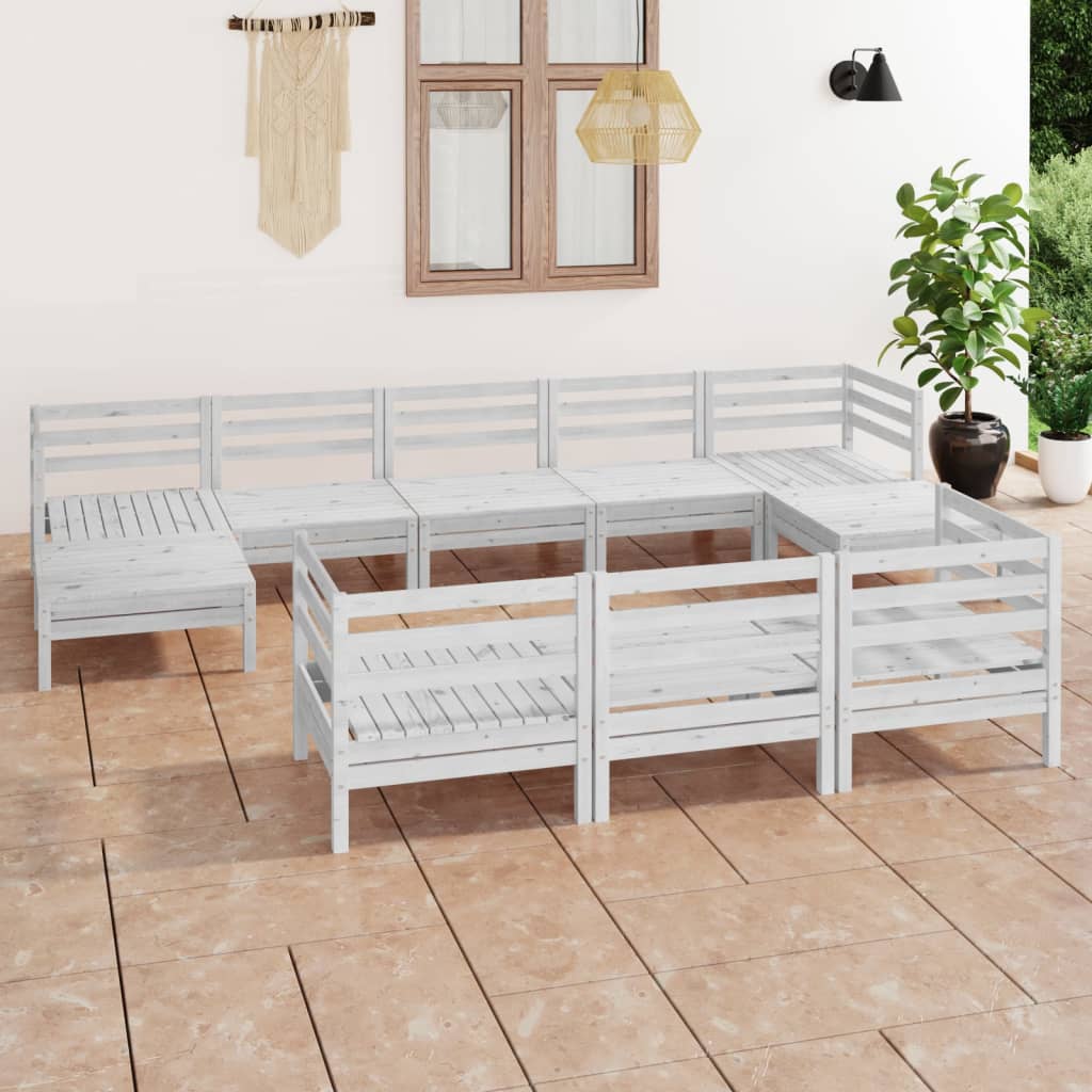 10 Piece Garden Lounge Set White Solid Wood Pine