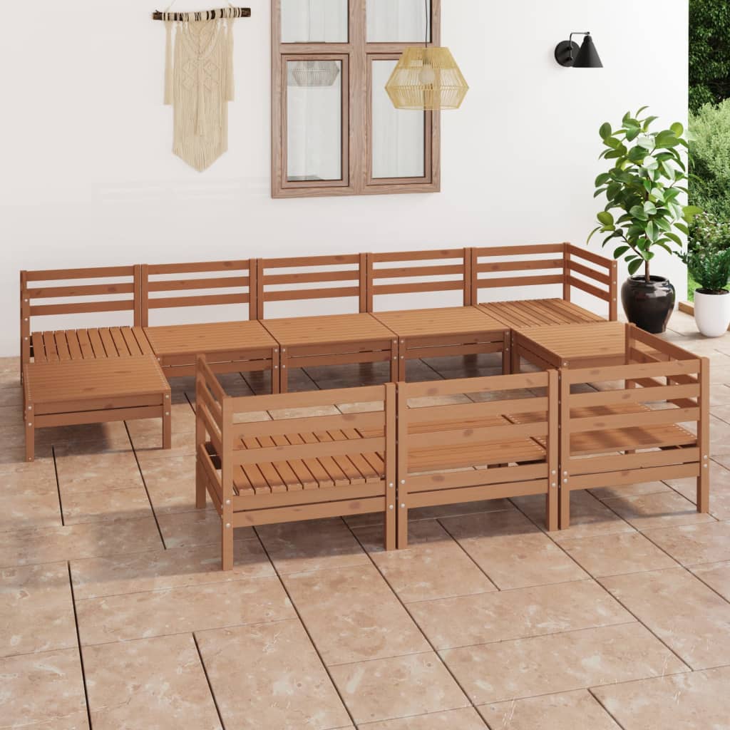 10 Piece Garden Lounge Set Honey Brown Solid Wood Pine