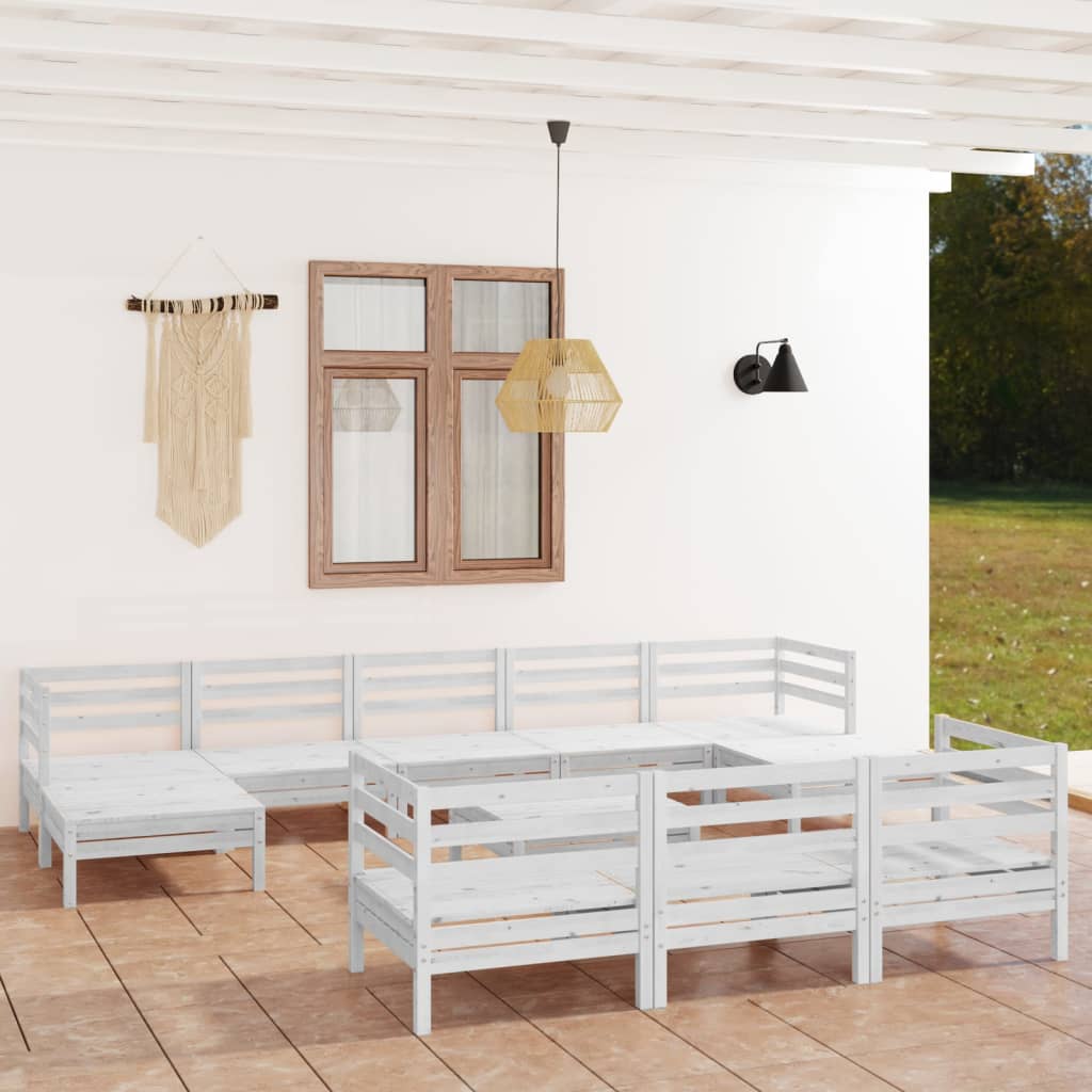 11 Piece Garden Lounge Set White Solid Wood Pine