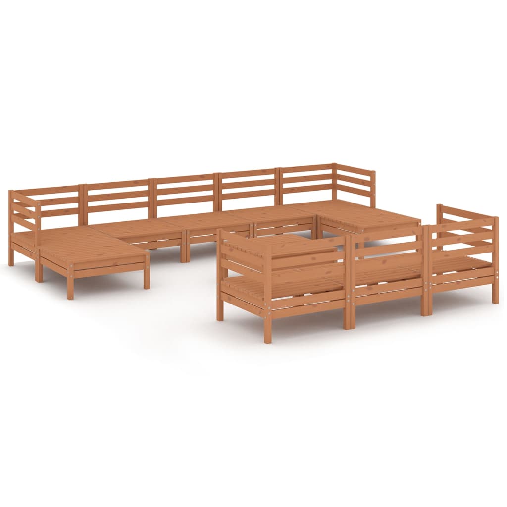 11 Piece Garden Lounge Set Honey Brown Solid Wood Pine