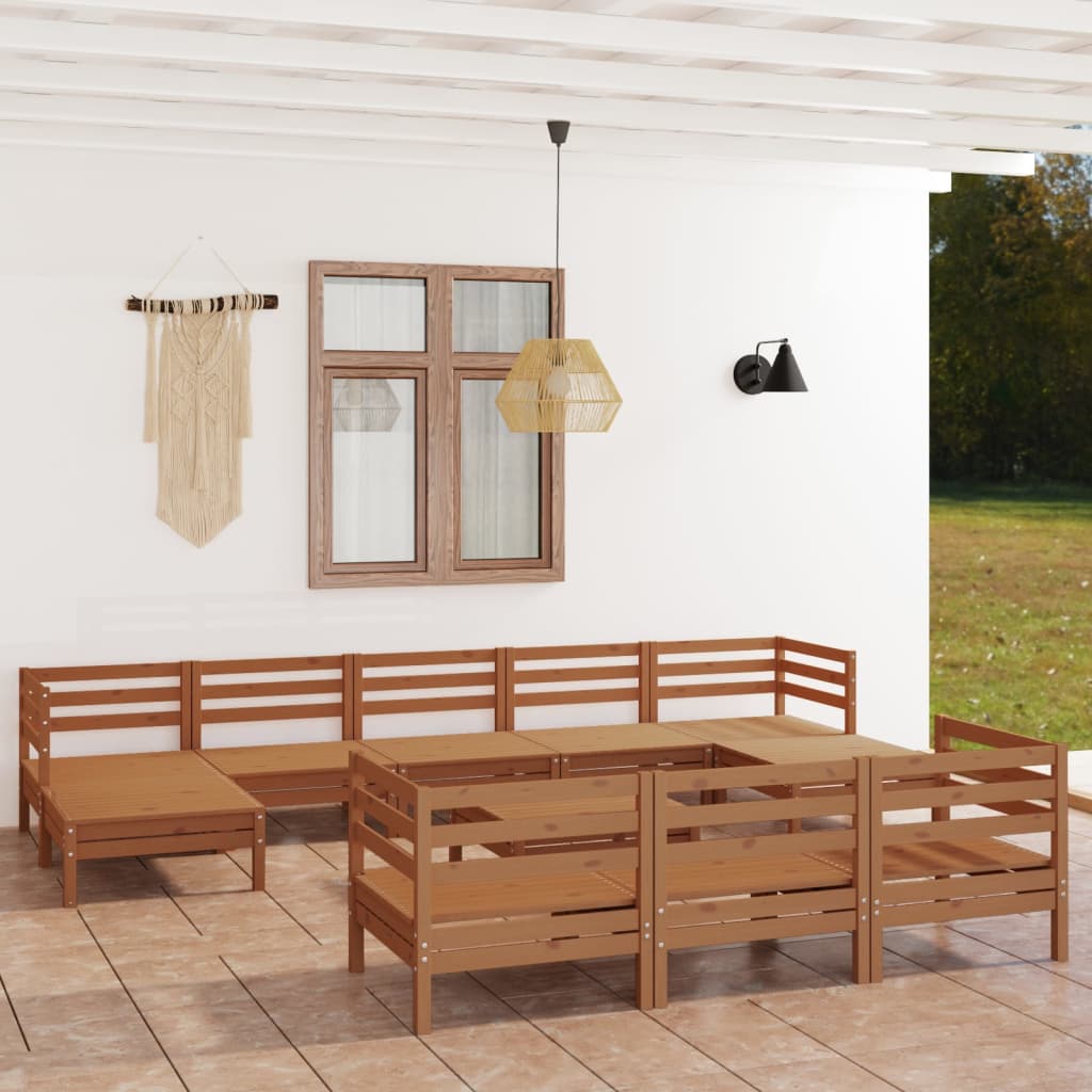 11 Piece Garden Lounge Set Honey Brown Solid Wood Pine