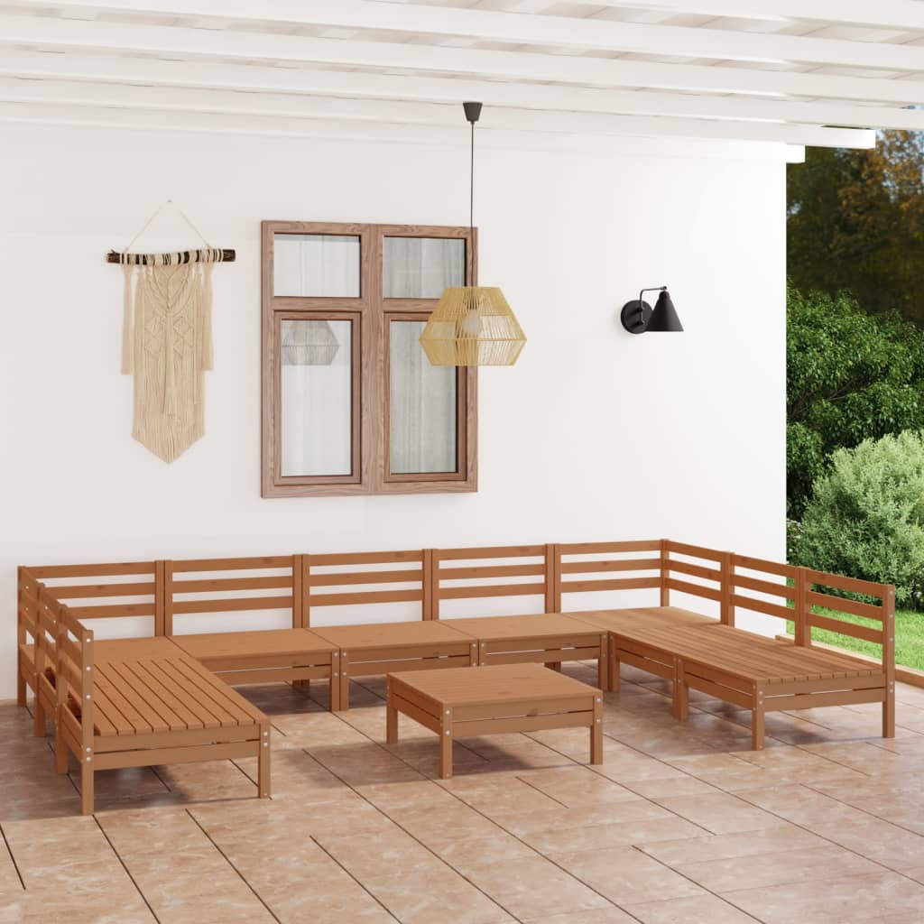 10 Piece Garden Lounge Set Honey Brown Solid Wood Pine