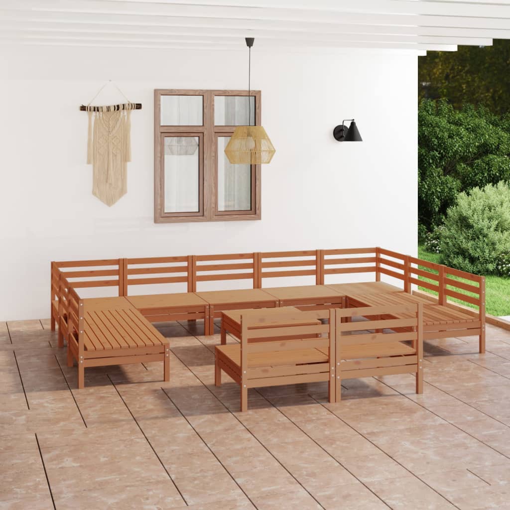 12 Piece Garden Lounge Set Honey Brown Solid Wood Pine