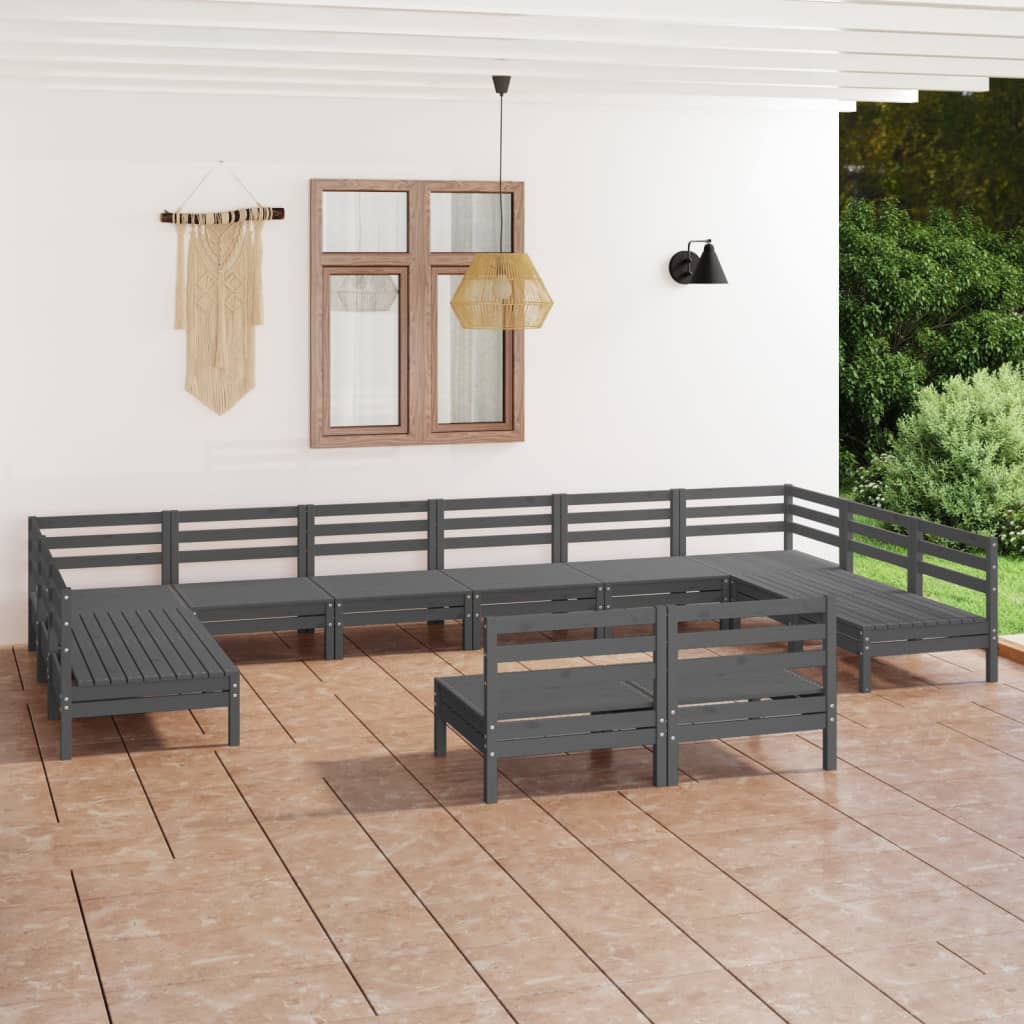 12 Piece Garden Lounge Set Grey Solid Wood Pine