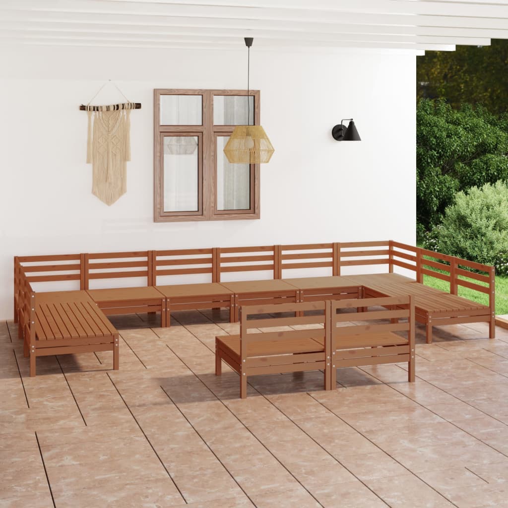 12 Piece Garden Lounge Set Honey Brown Solid Wood Pine