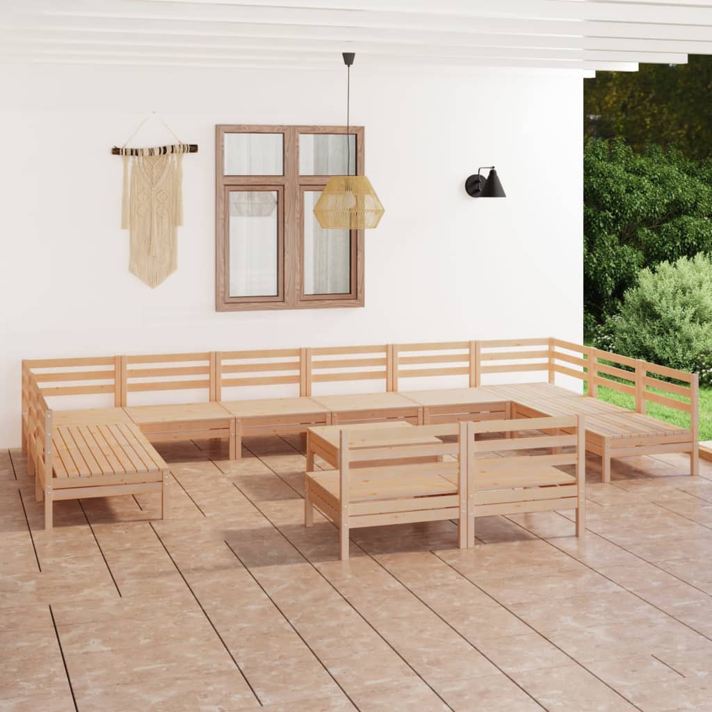 13 Piece Garden Lounge Set Solid Wood Pine