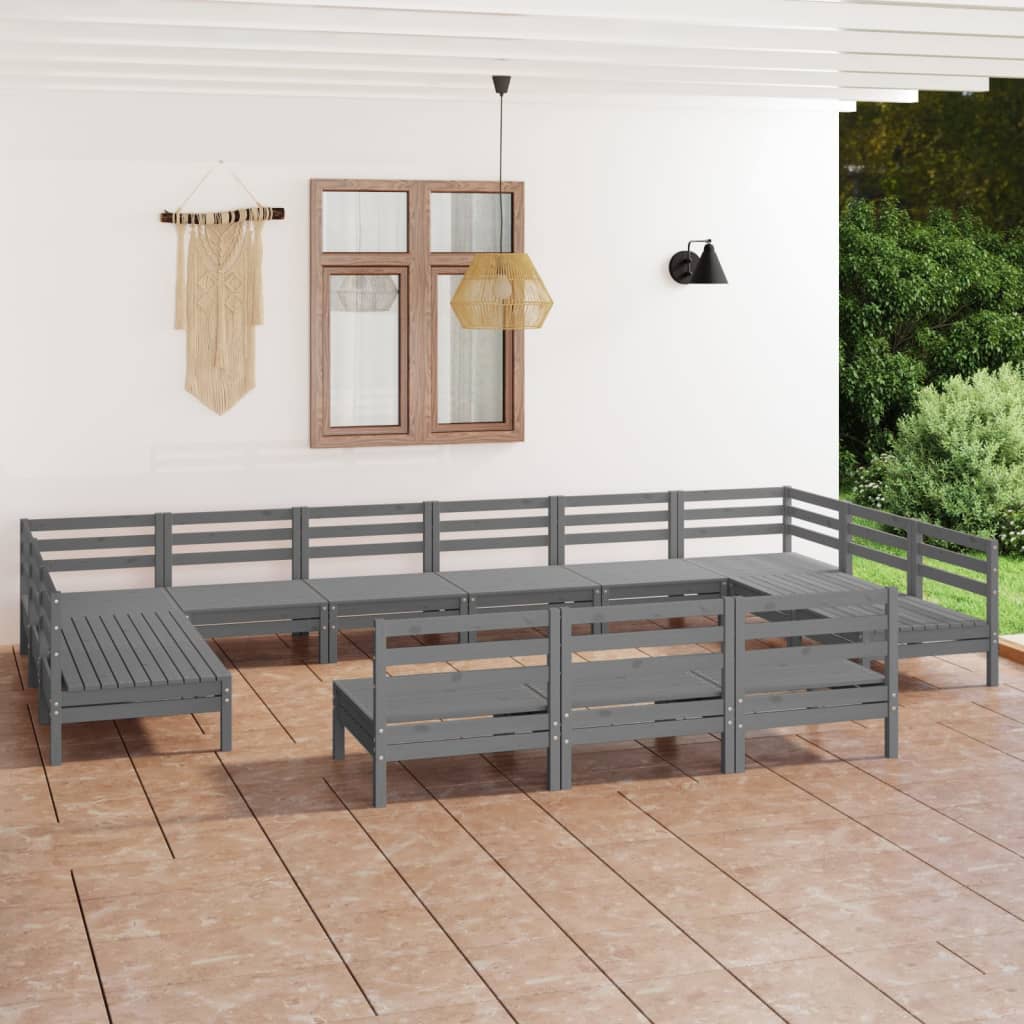 13 Piece Garden Lounge Set Grey Solid Wood Pine