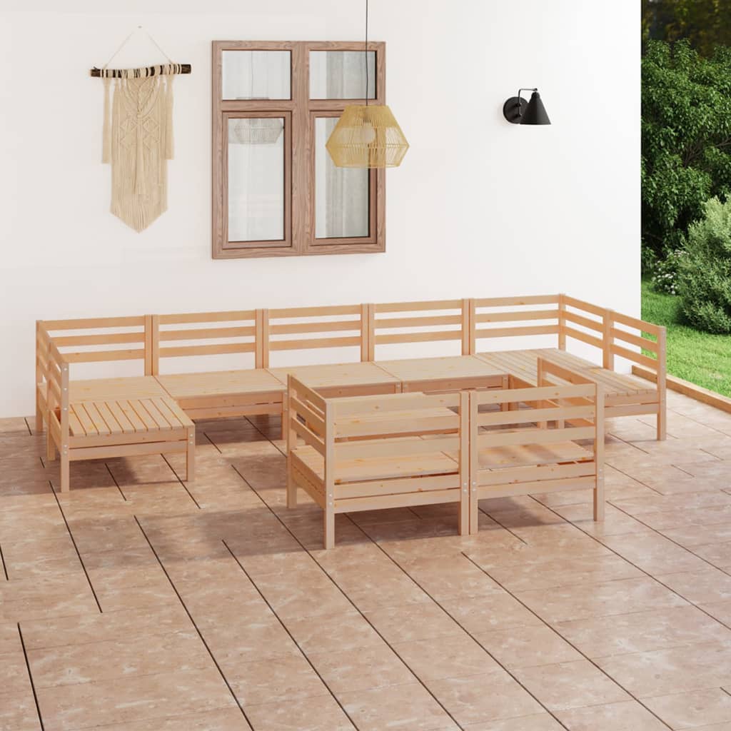 10 Piece Garden Lounge Set Solid Wood Pine