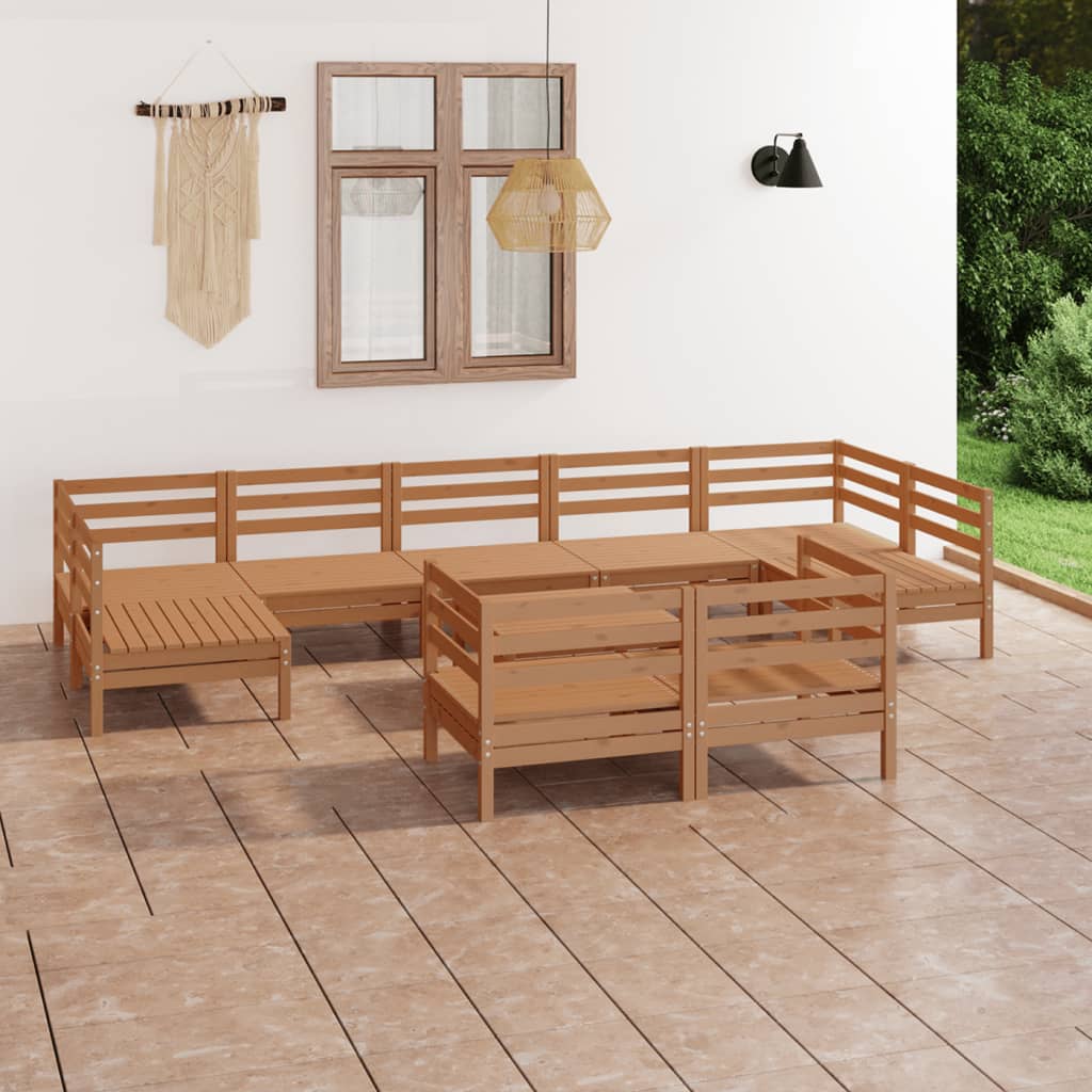 10 Piece Garden Lounge Set Honey Brown Solid Wood Pine