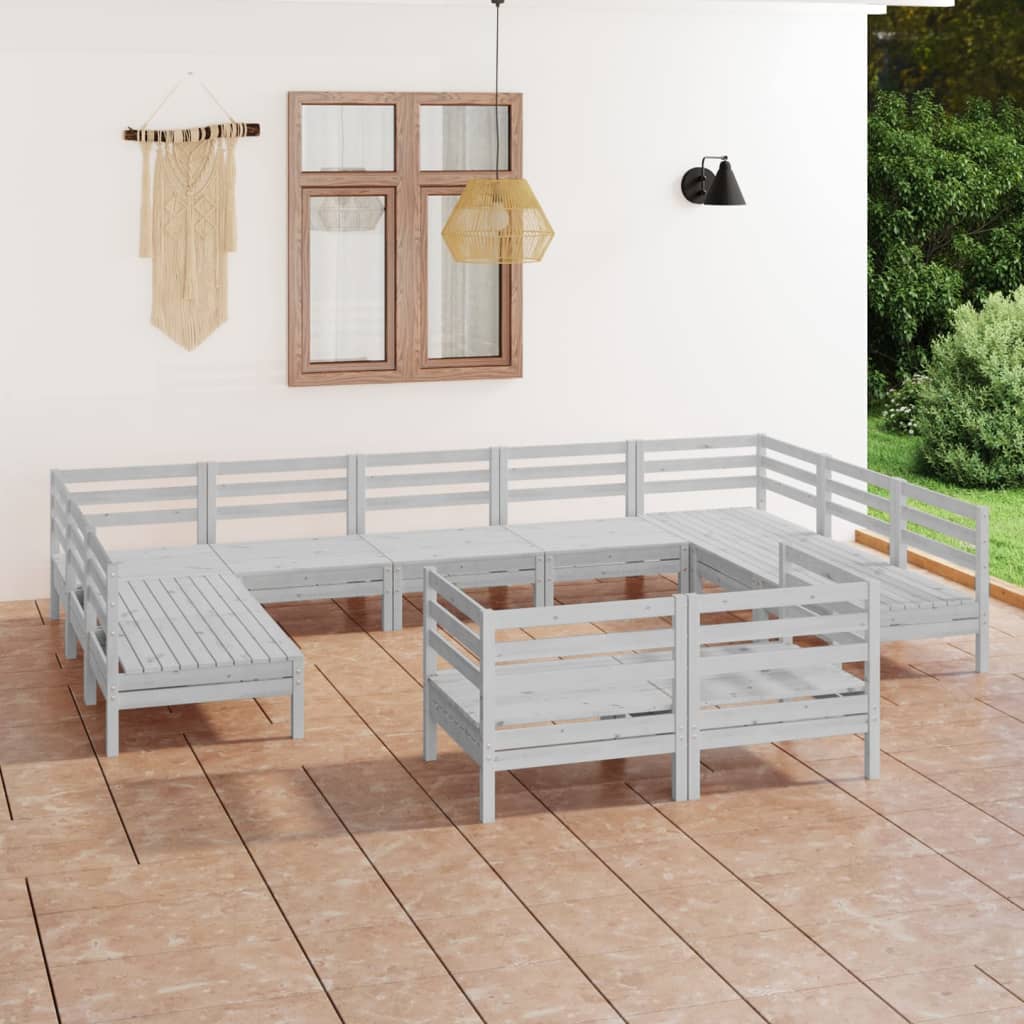 11 Piece Garden Lounge Set White Solid Wood Pine