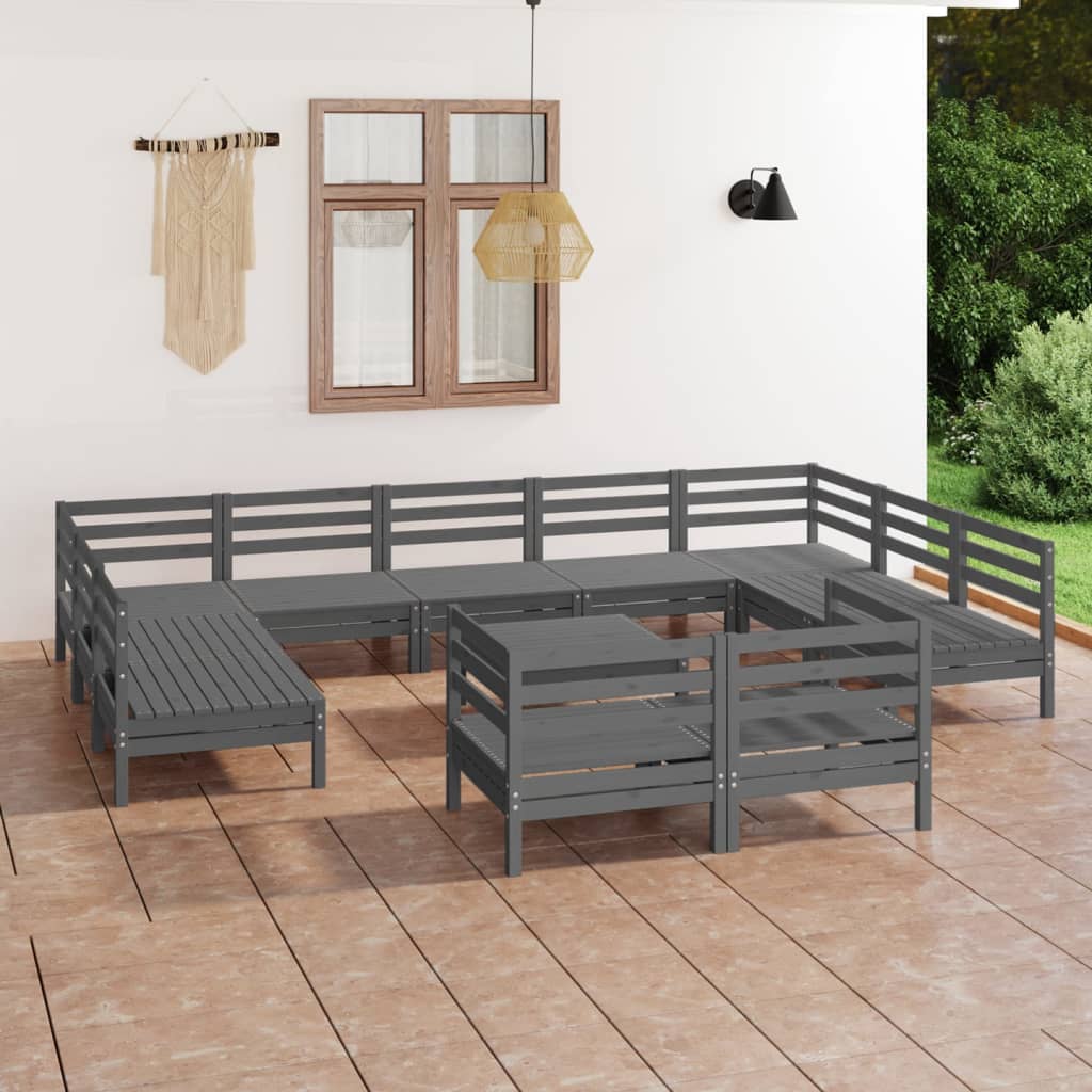 12 Piece Garden Lounge Set Grey Solid Wood Pine