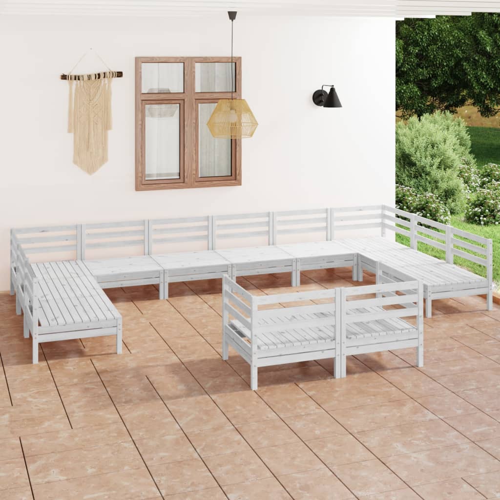 12 Piece Garden Lounge Set White Solid Wood Pine