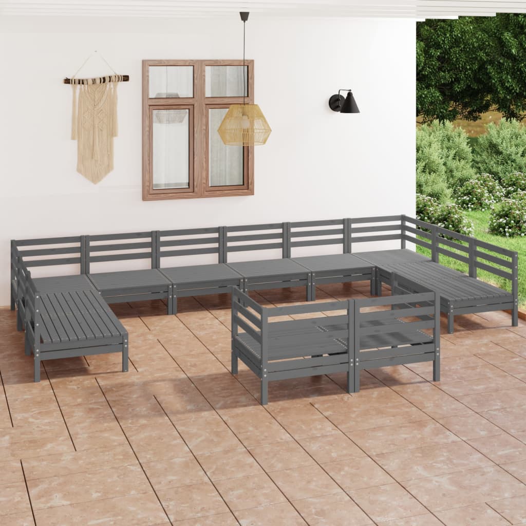 12 Piece Garden Lounge Set Grey Solid Wood Pine