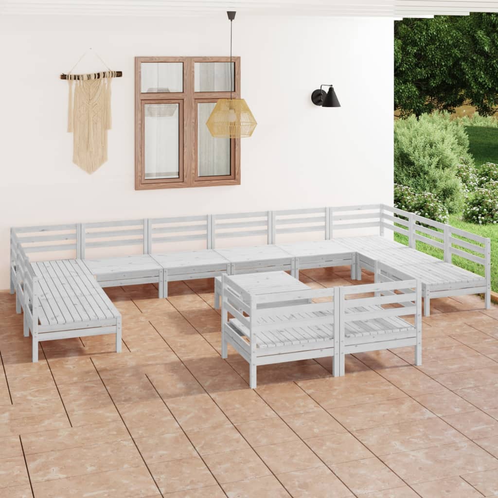 13 Piece Garden Lounge Set White Solid Wood Pine