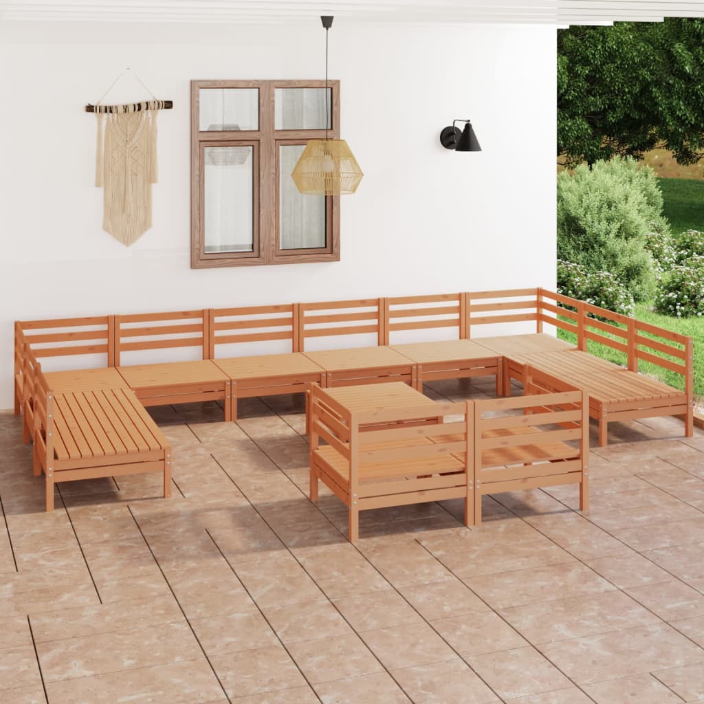 13 Piece Garden Lounge Set Honey Brown Solid Wood Pine