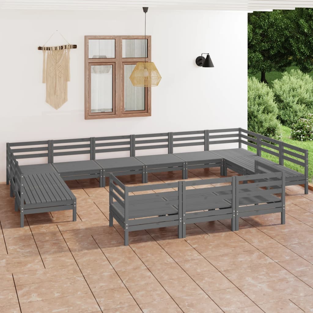 13 Piece Garden Lounge Set Grey Solid Wood Pine