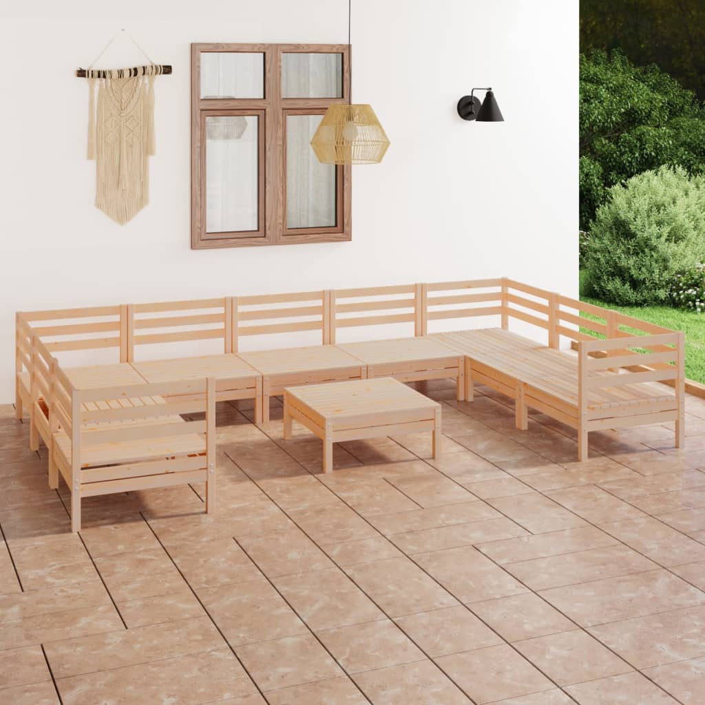 10 Piece Garden Lounge Set Solid Wood Pine