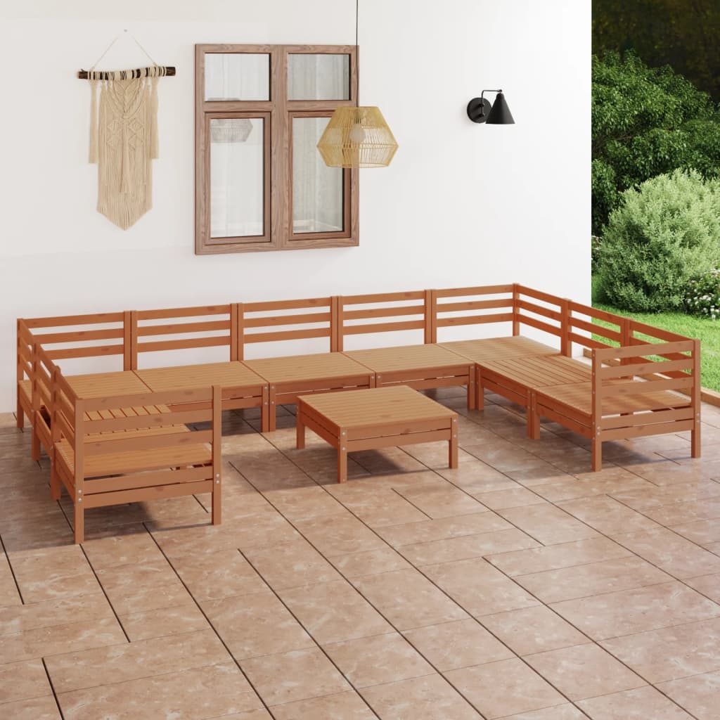 10 Piece Garden Lounge Set Honey Brown Solid Wood Pine