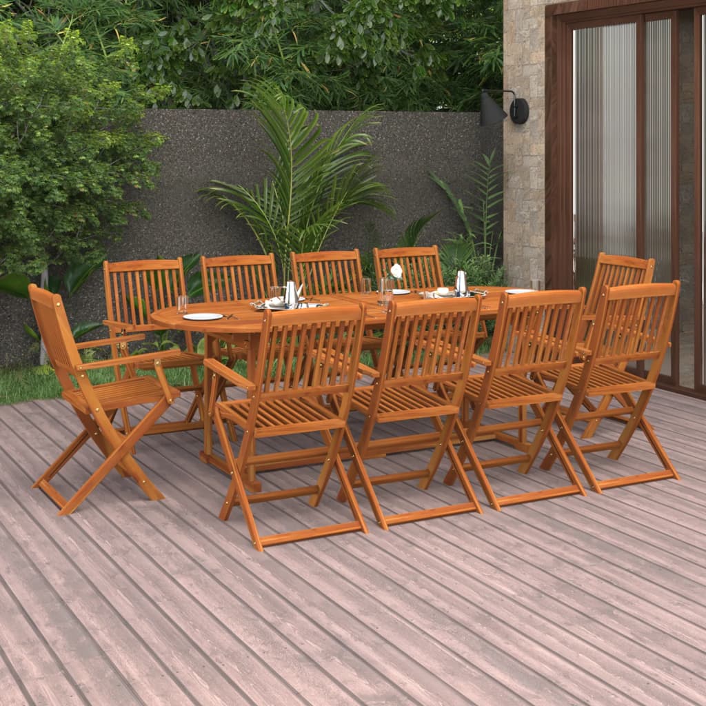 11 Piece Garden Dining Set Solid Acacia Wood