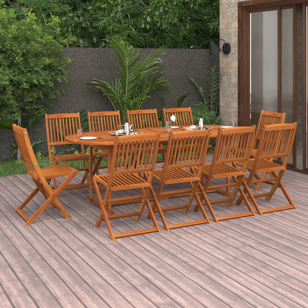 11 Piece Garden Dining Set Solid Acacia Wood