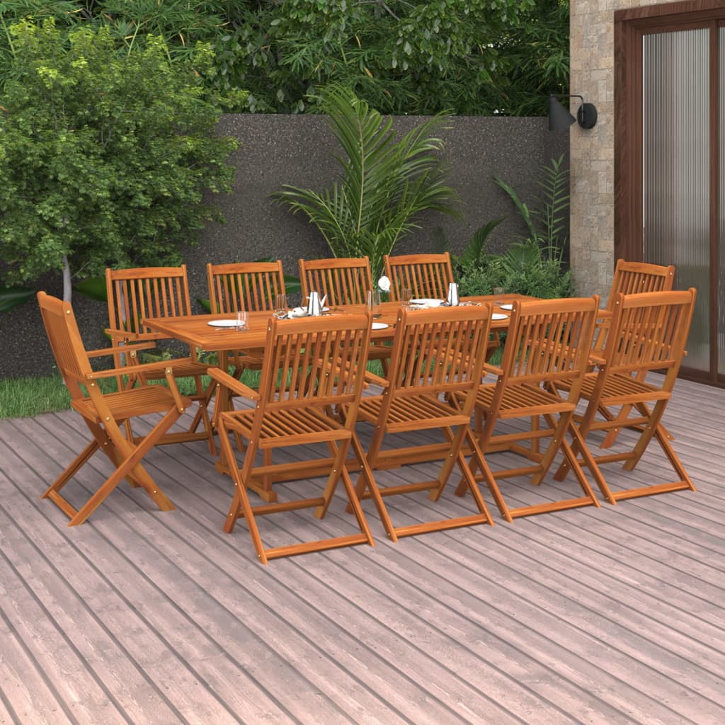 11 Piece Garden Dining Set Solid Acacia Wood