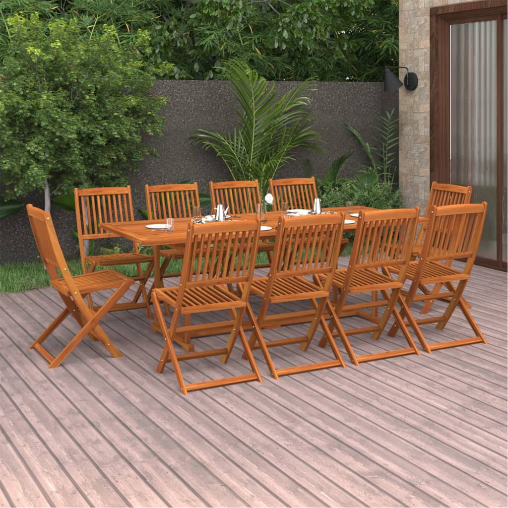 11 Piece Garden Dining Set Solid Acacia Wood