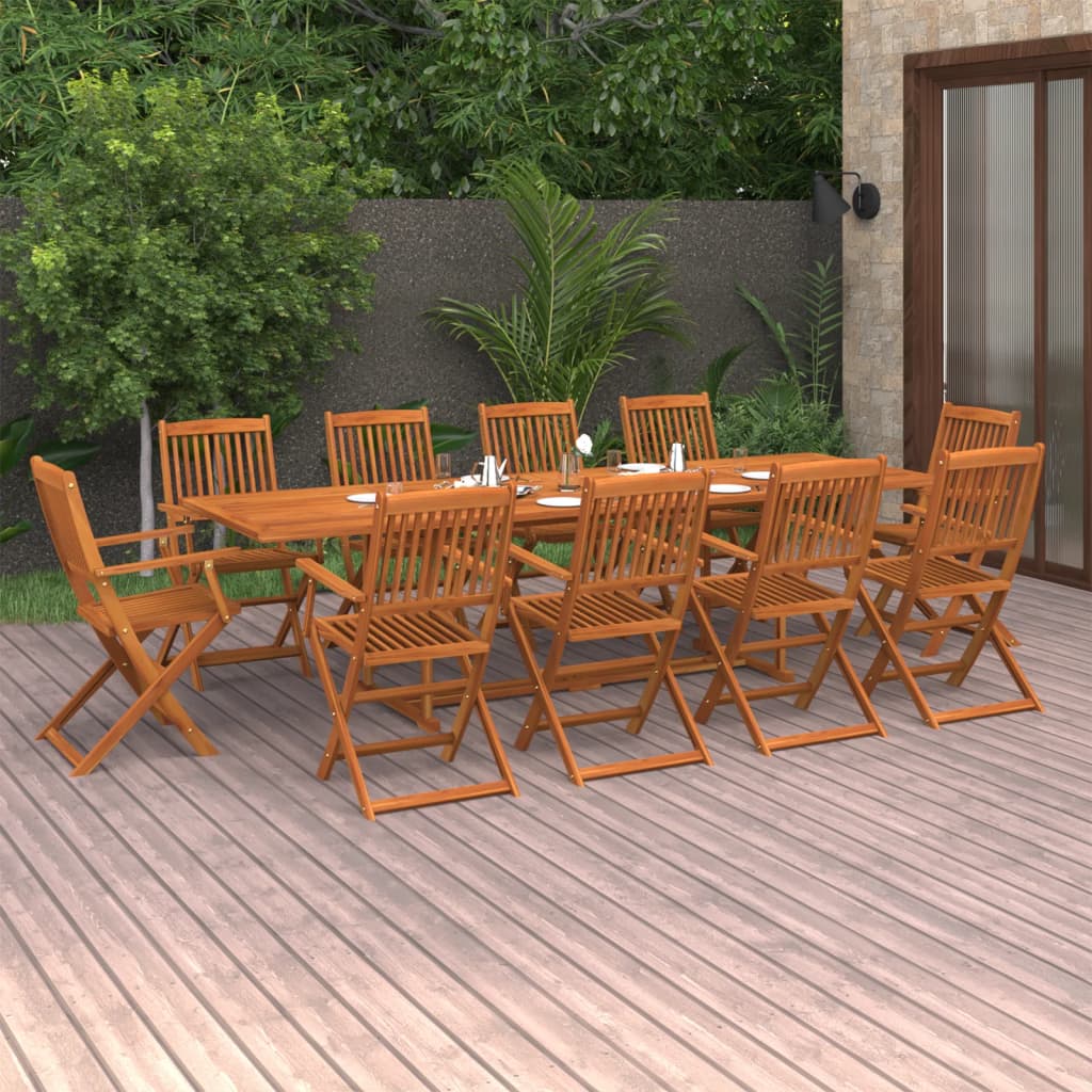 11 Piece Garden Dining Set Solid Acacia Wood