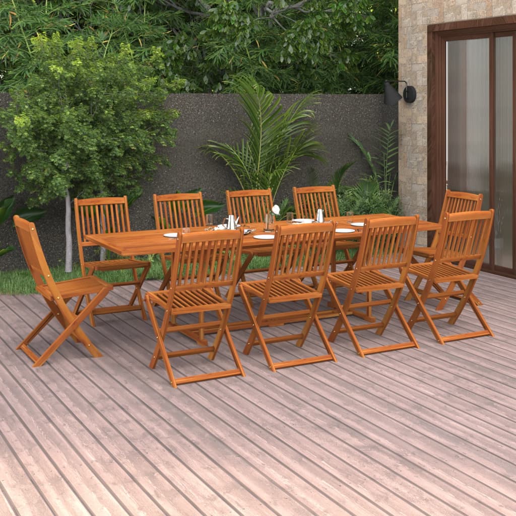 11 Piece Garden Dining Set Solid Acacia Wood