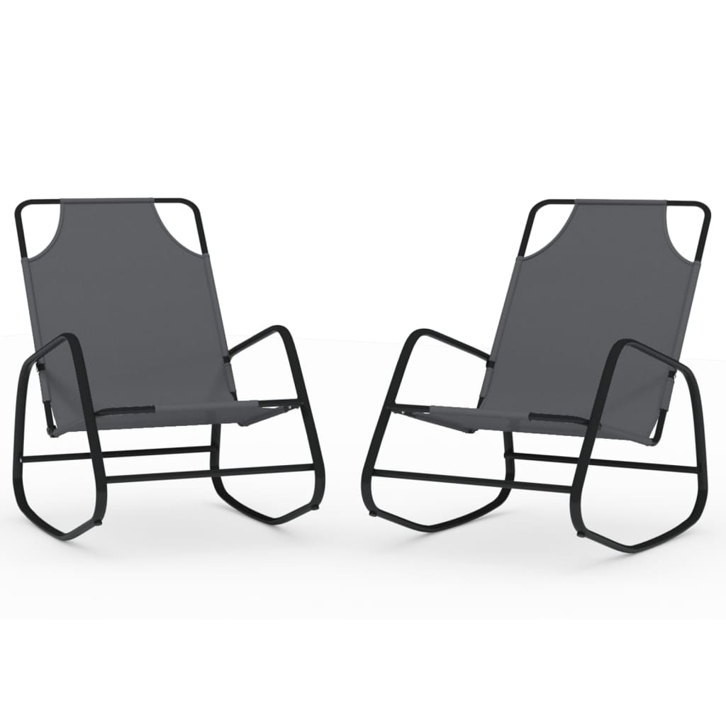 Rocking Sun Loungers 2 pcs Grey Steel and Textilene