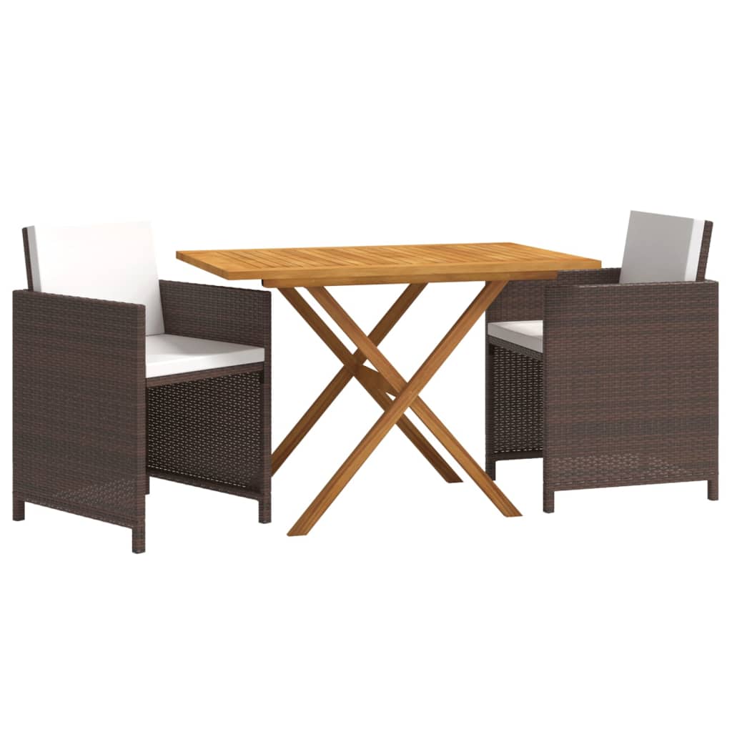 3 Piece Garden Dining Set with Cushions Brown