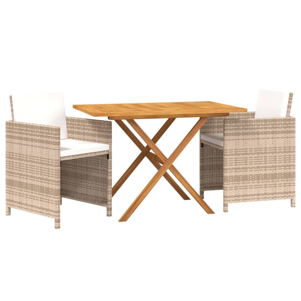 3 Piece Garden Dining Set with Cushions Beige