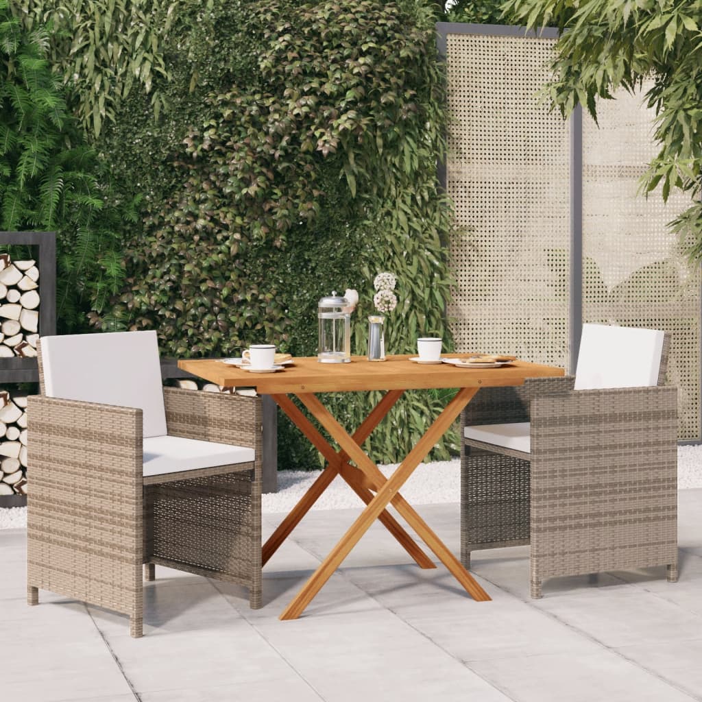 3 Piece Garden Dining Set with Cushions Beige