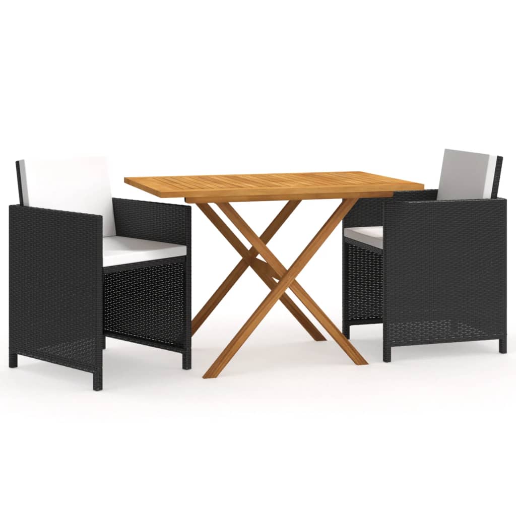 3 Piece Garden Dining Set with Cushions Black