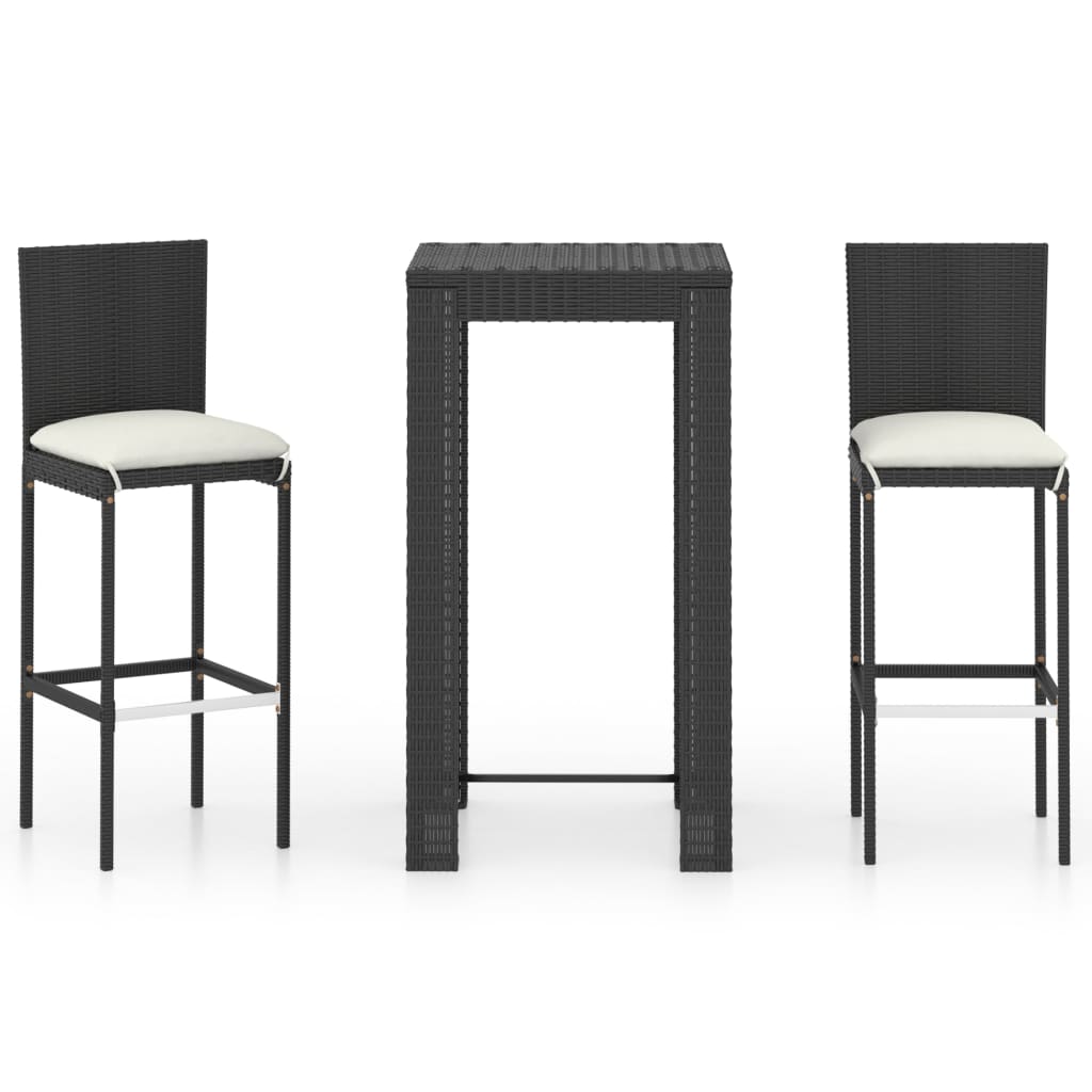 3 Piece Garden Bar Set with Cushions Poly Rattan Black