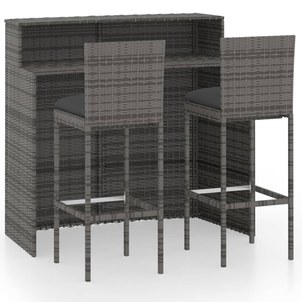 3 Piece Garden Bar Set with Cushions Poly Rattan Grey