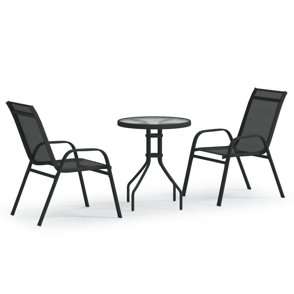 3 Piece Garden Bistro Set Black