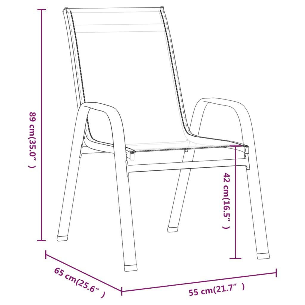 Stackable Garden Chairs 2 pcs Brown Textilene Fabric