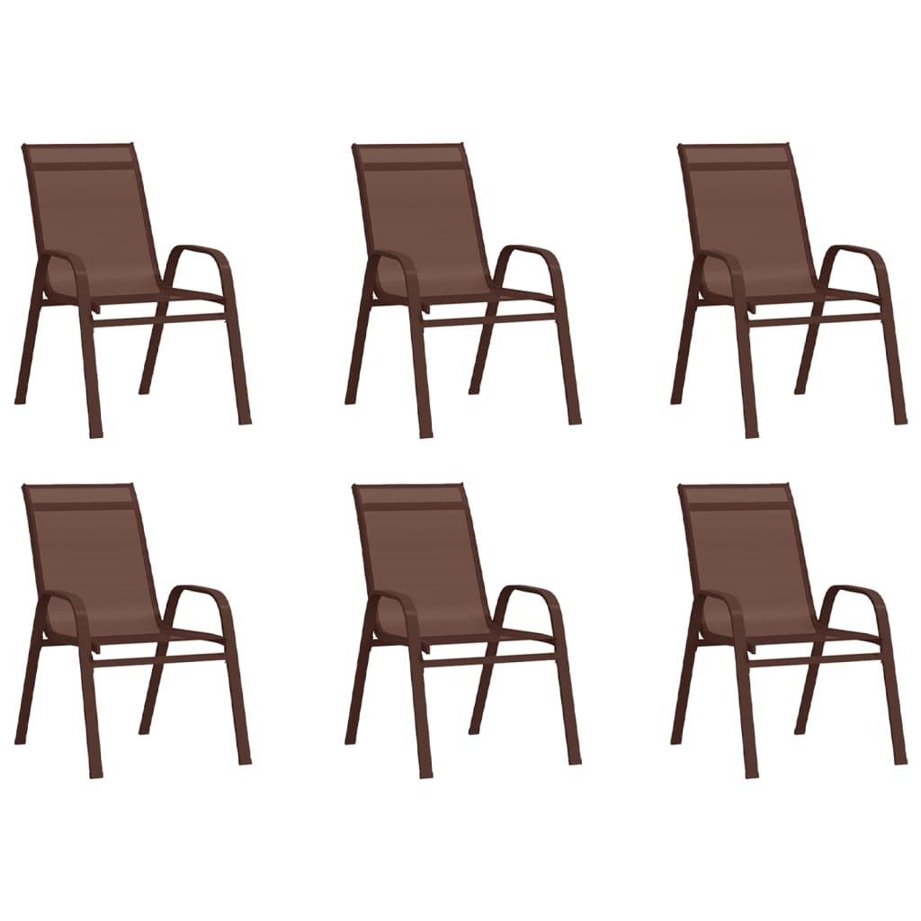 Stackable Garden Chairs 6 pcs Brown Textilene Fabric