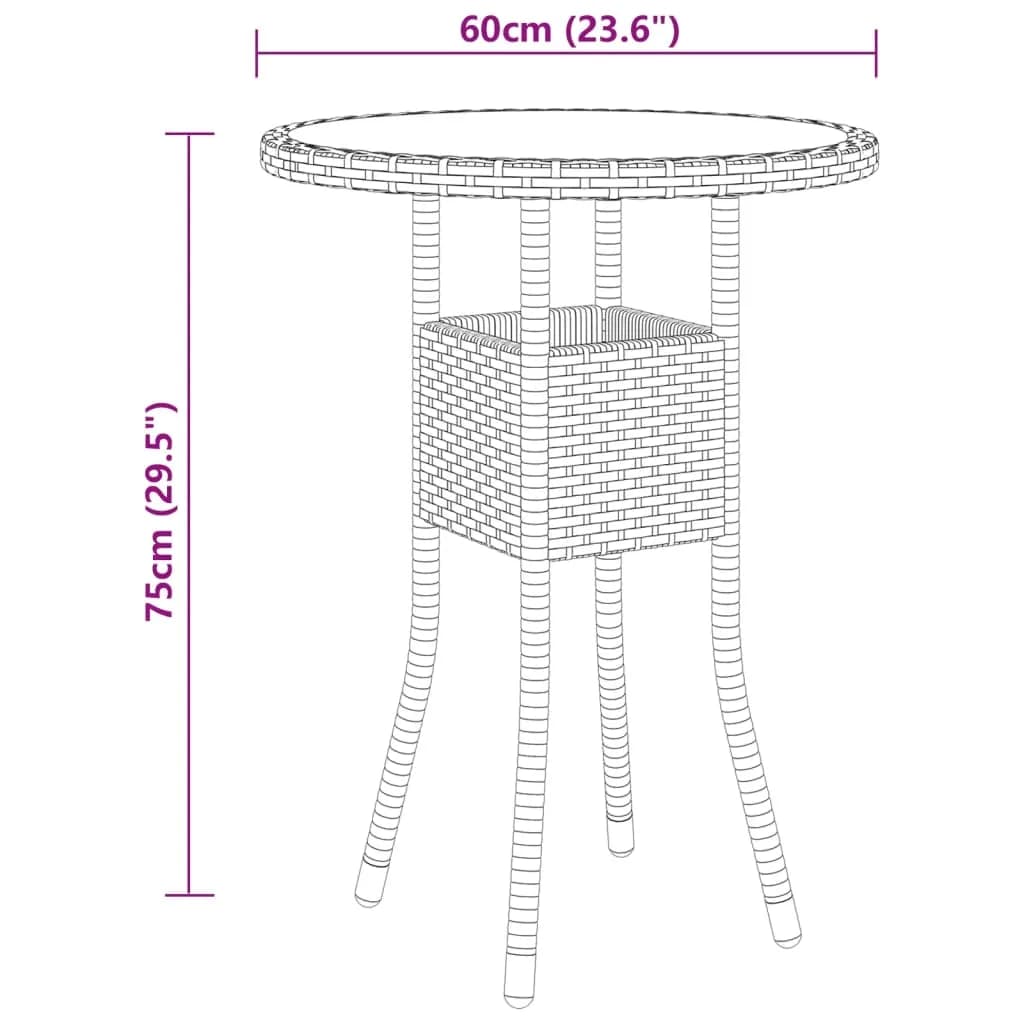 3 Piece Garden Bistro Set Poly Rattan and Tempered Glass Black