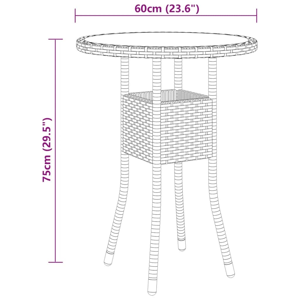 3 Piece Garden Bistro Set Poly Rattan and Tempered Glass Brown