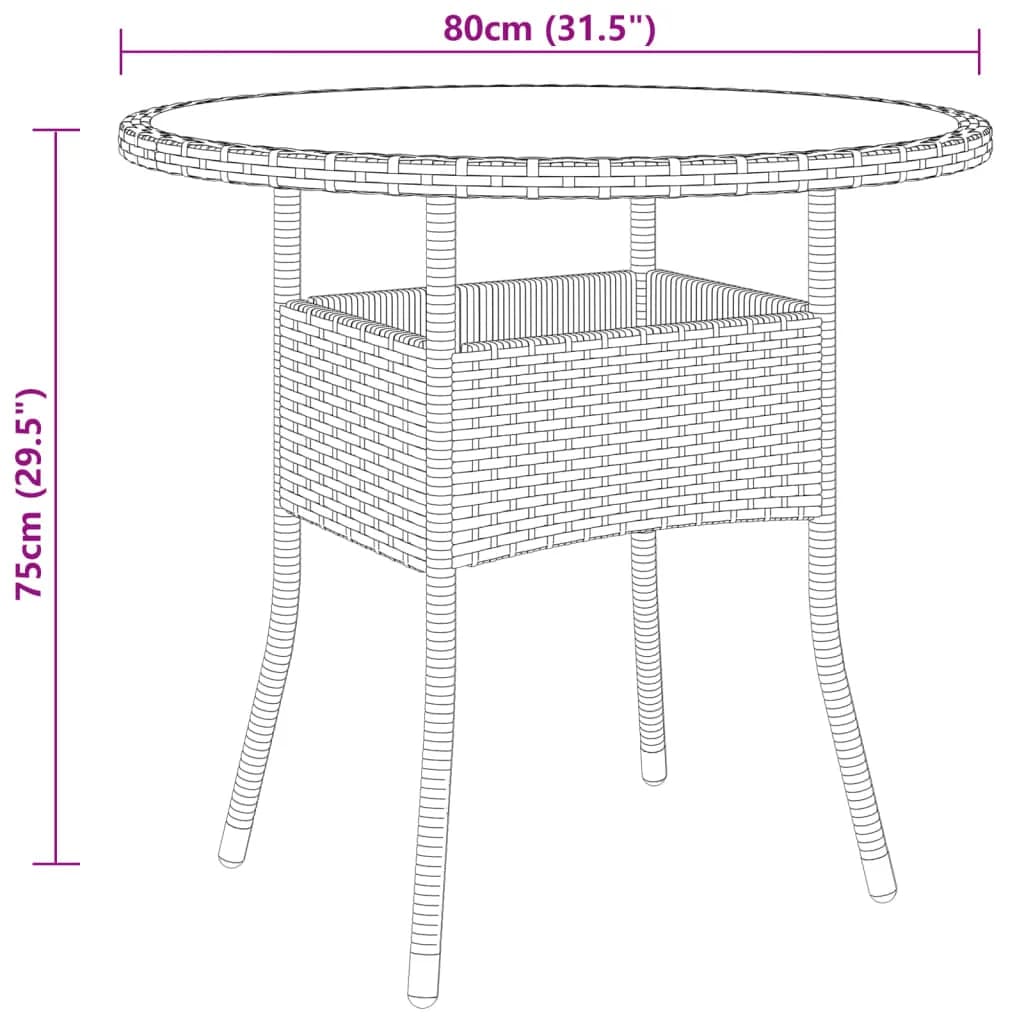 3 Piece Garden Bistro Set Poly Rattan and Tempered Glass Black