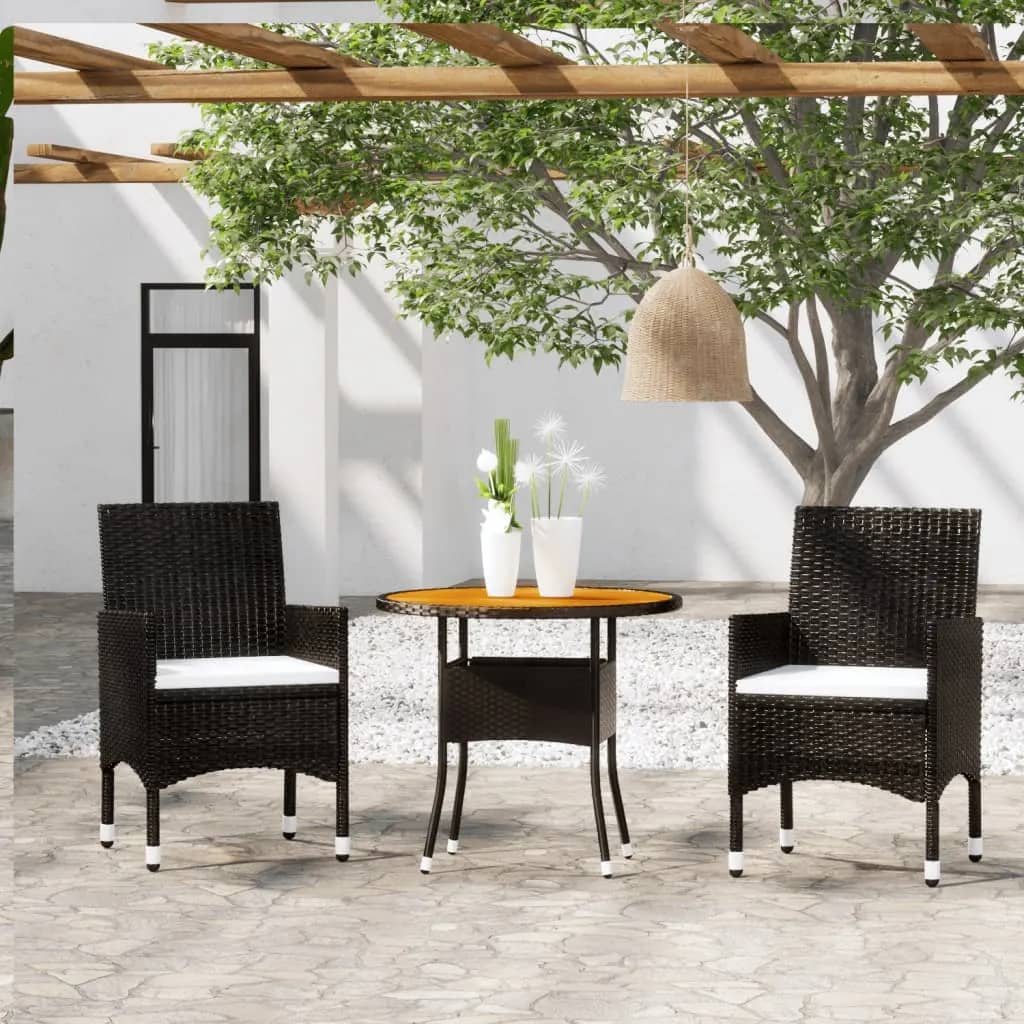 3 Piece Garden Bistro Set Poly Rattan and Solid Wood Black